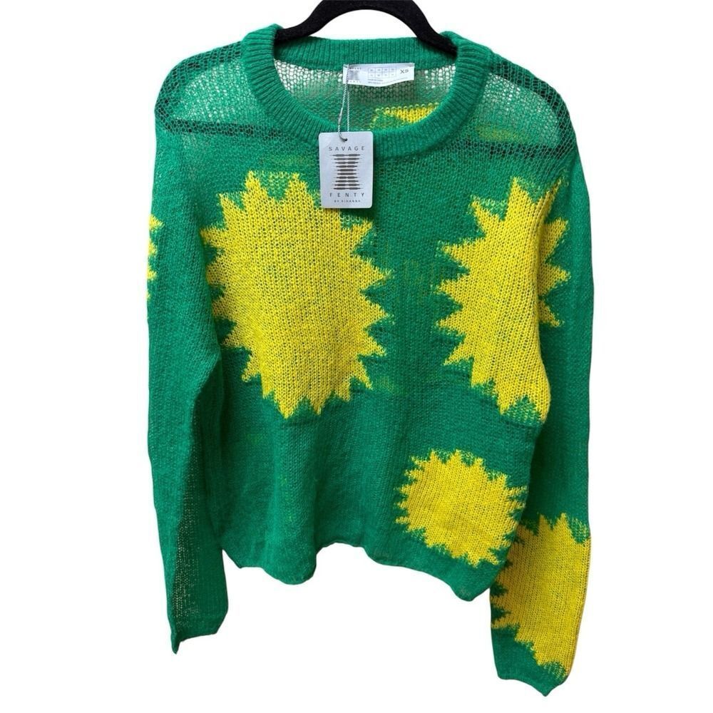 Savage X Fenty Knittin Pretty Loose Knit Unisex Sweater. Green Light. Sz XS. NWT - Picture 2 of 14
